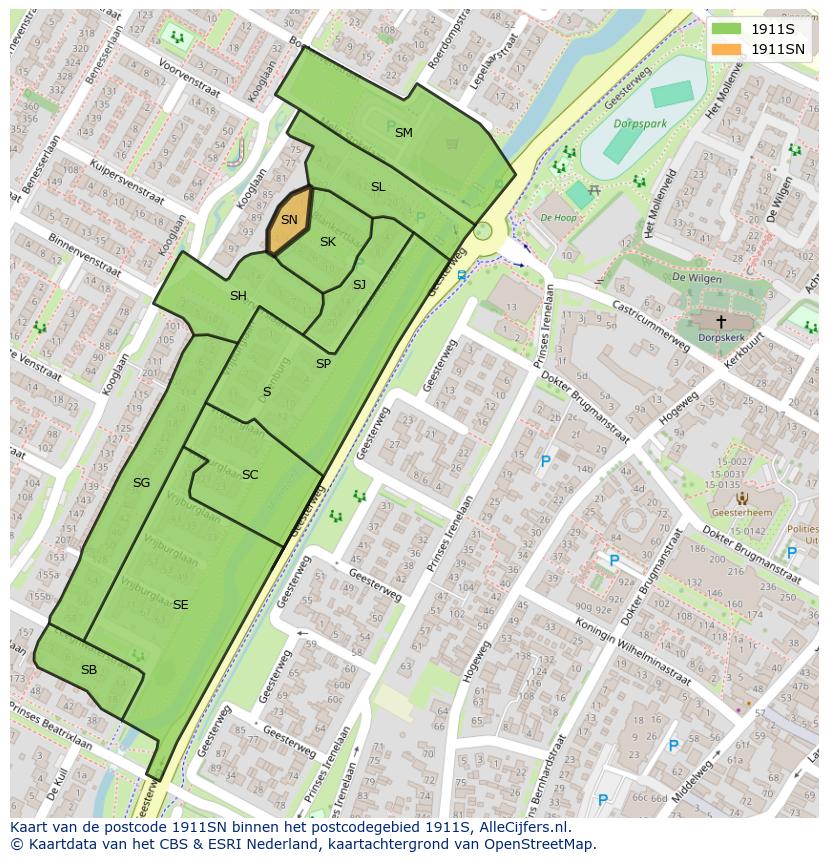 Afbeelding van het postcodegebied 1911 SN op de kaart.