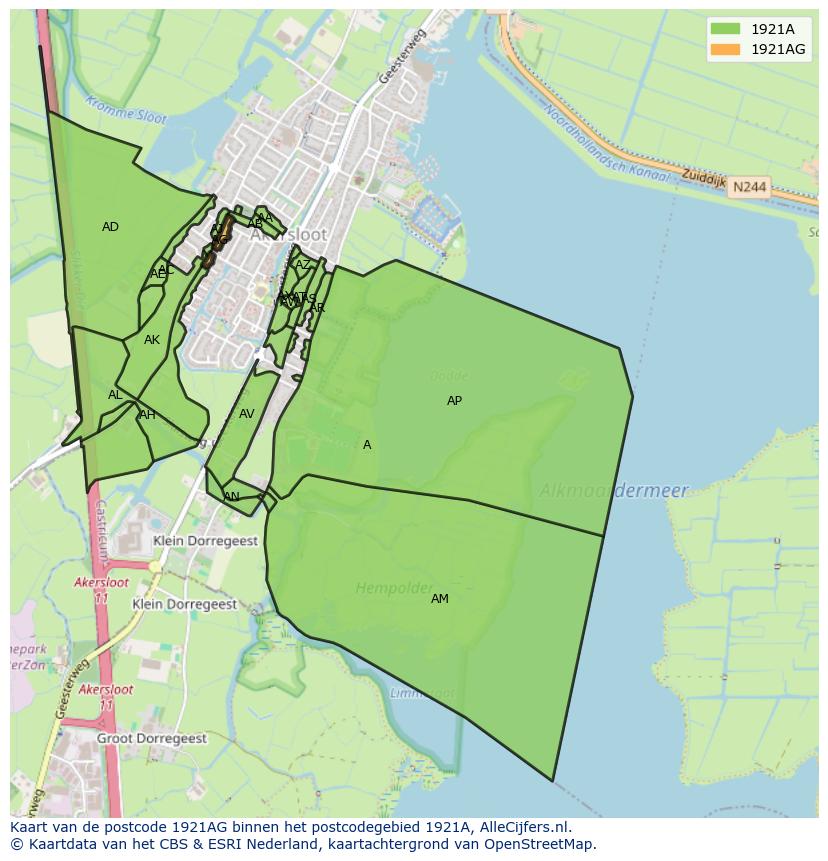 Afbeelding van het postcodegebied 1921 AG op de kaart.