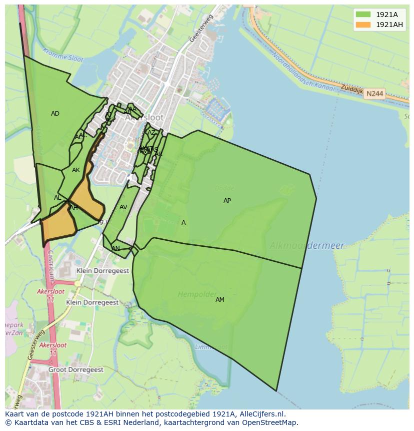 Afbeelding van het postcodegebied 1921 AH op de kaart.