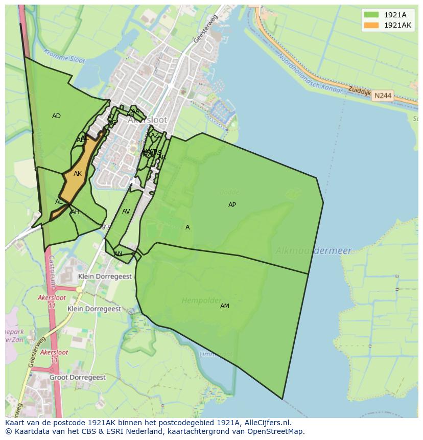 Afbeelding van het postcodegebied 1921 AK op de kaart.