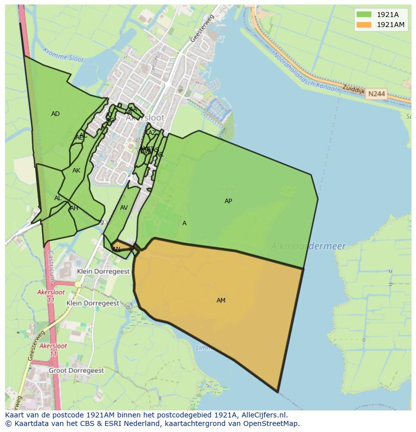 Afbeelding van het postcodegebied 1921 AM op de kaart.