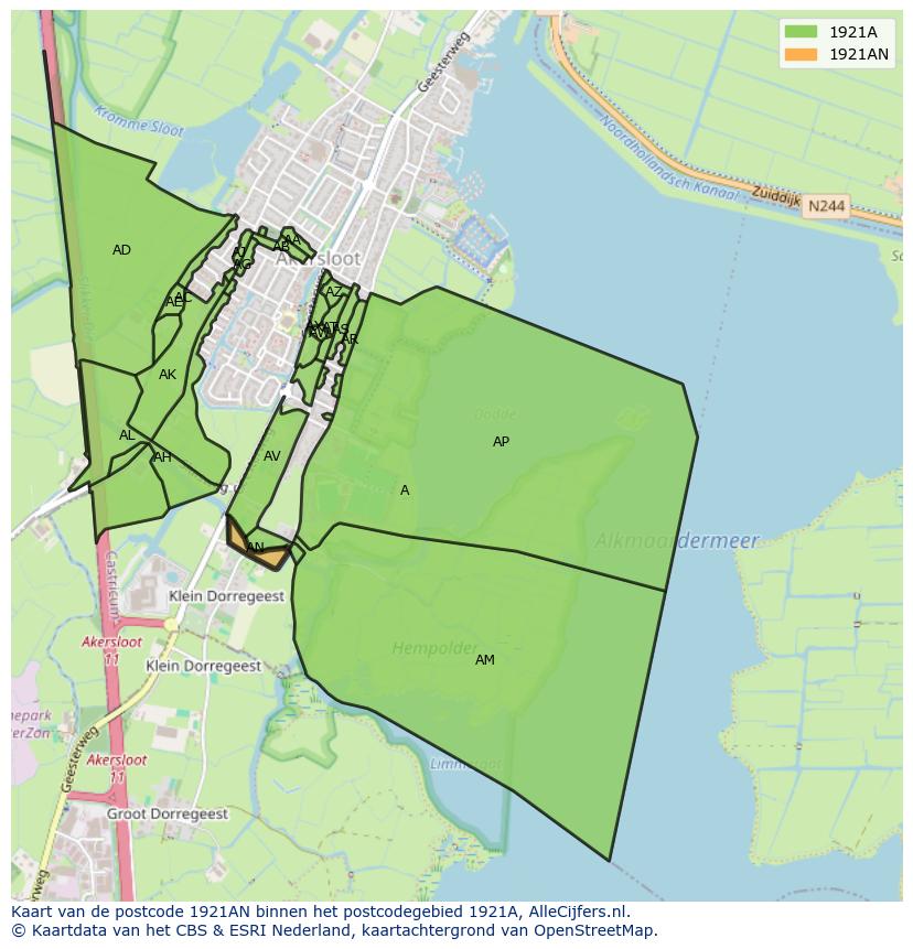 Afbeelding van het postcodegebied 1921 AN op de kaart.