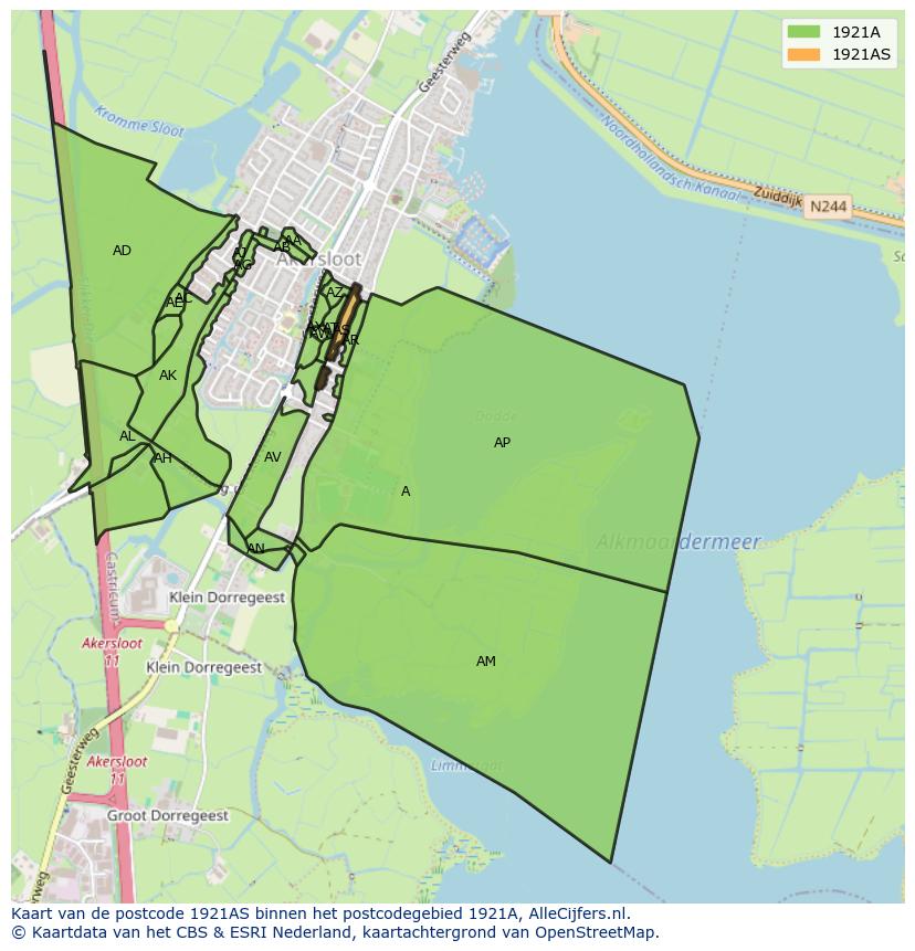 Afbeelding van het postcodegebied 1921 AS op de kaart.