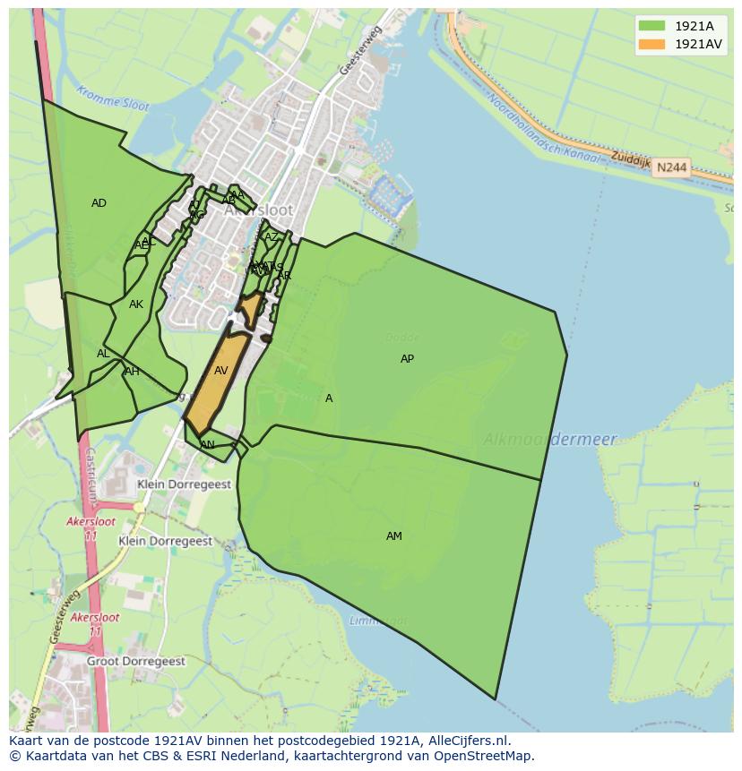 Afbeelding van het postcodegebied 1921 AV op de kaart.
