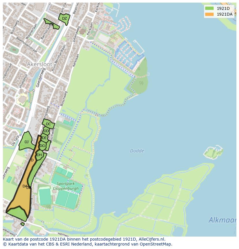 Afbeelding van het postcodegebied 1921 DA op de kaart.
