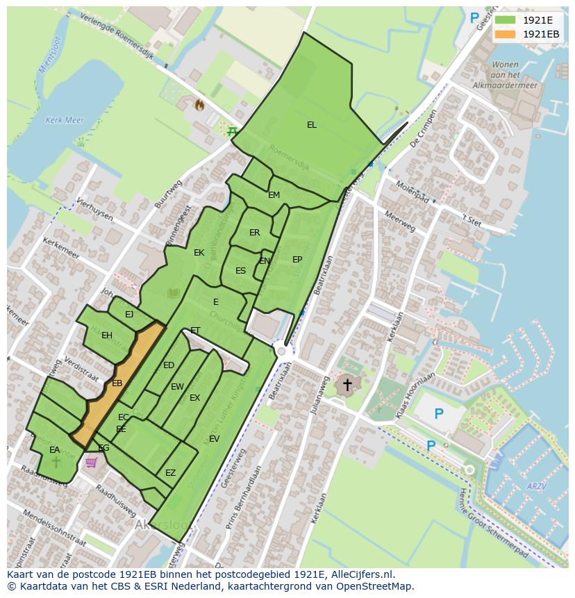 Afbeelding van het postcodegebied 1921 EB op de kaart.