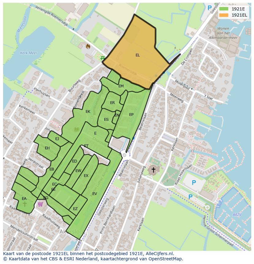 Afbeelding van het postcodegebied 1921 EL op de kaart.