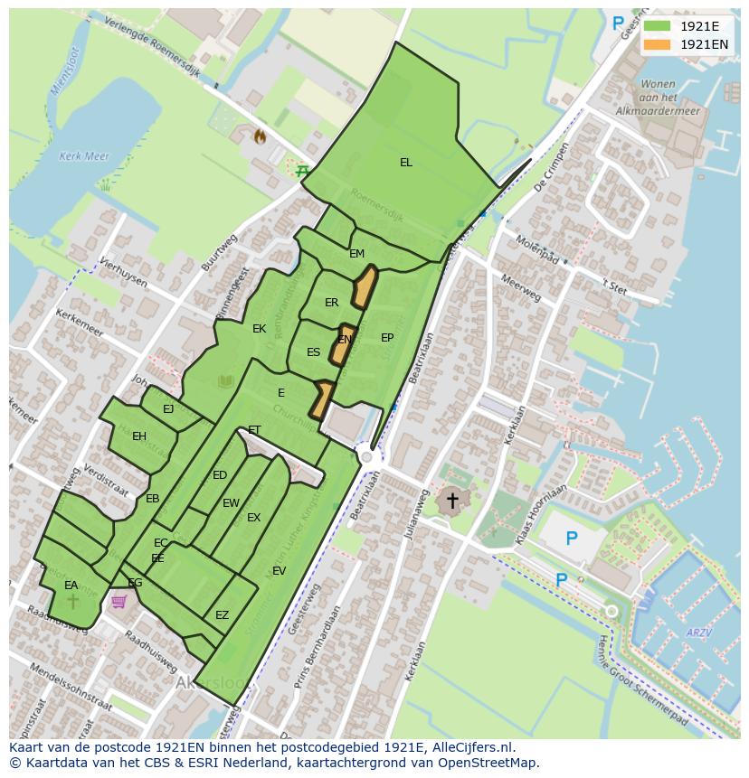 Afbeelding van het postcodegebied 1921 EN op de kaart.