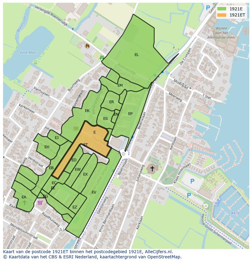 Afbeelding van het postcodegebied 1921 ET op de kaart.