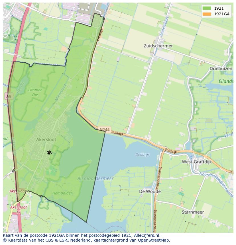 Afbeelding van het postcodegebied 1921 GA op de kaart.