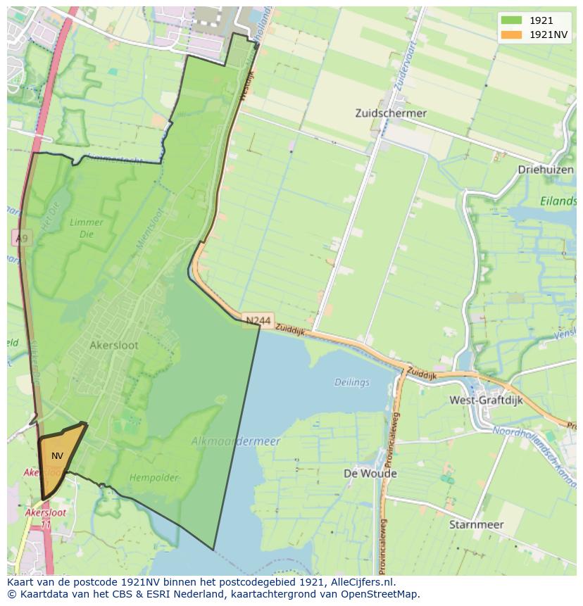 Afbeelding van het postcodegebied 1921 NV op de kaart.