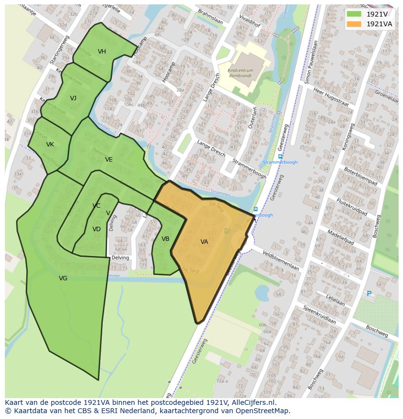 Afbeelding van het postcodegebied 1921 VA op de kaart.