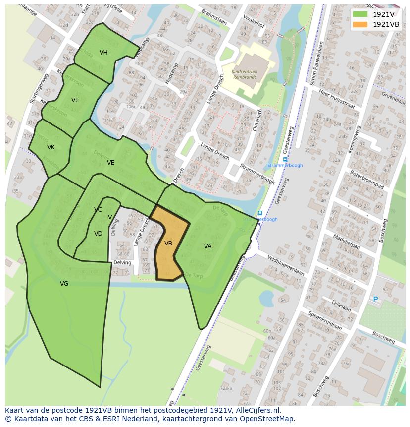 Afbeelding van het postcodegebied 1921 VB op de kaart.