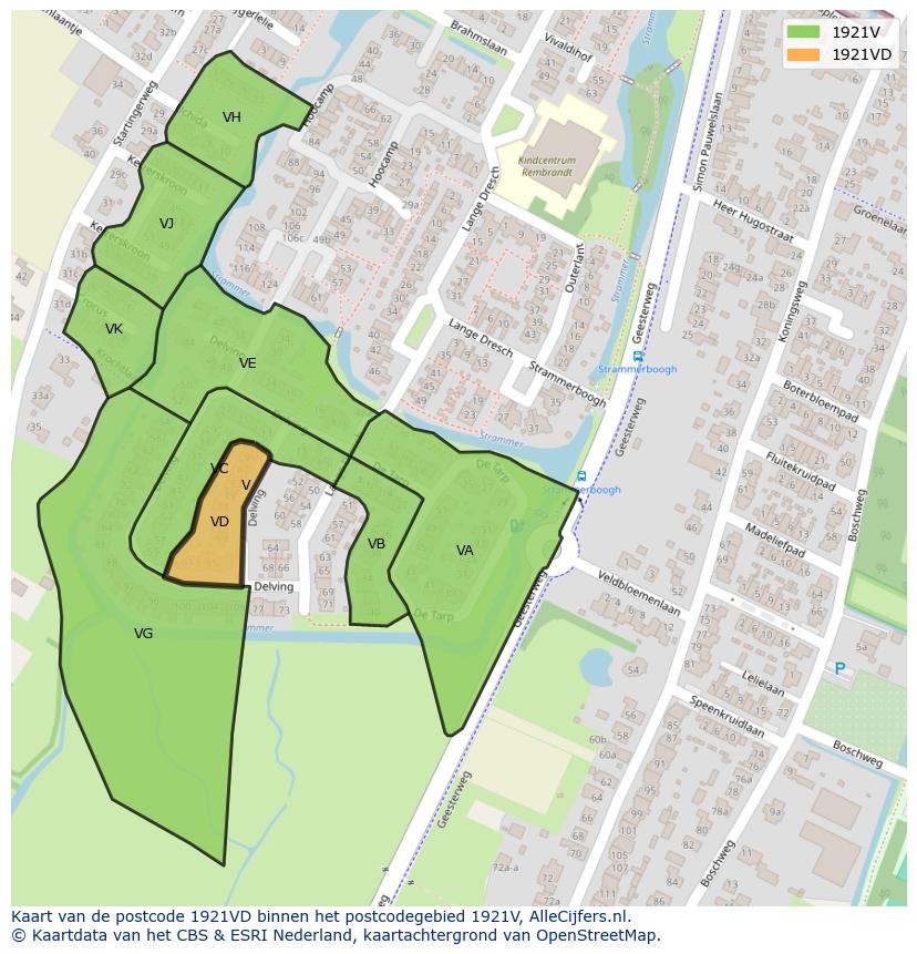Afbeelding van het postcodegebied 1921 VD op de kaart.