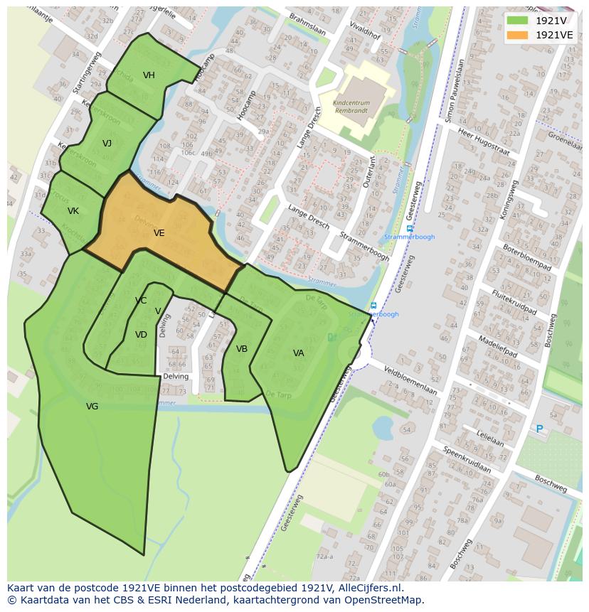 Afbeelding van het postcodegebied 1921 VE op de kaart.
