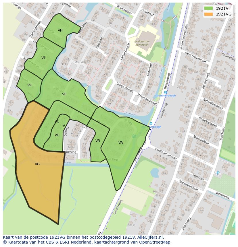 Afbeelding van het postcodegebied 1921 VG op de kaart.