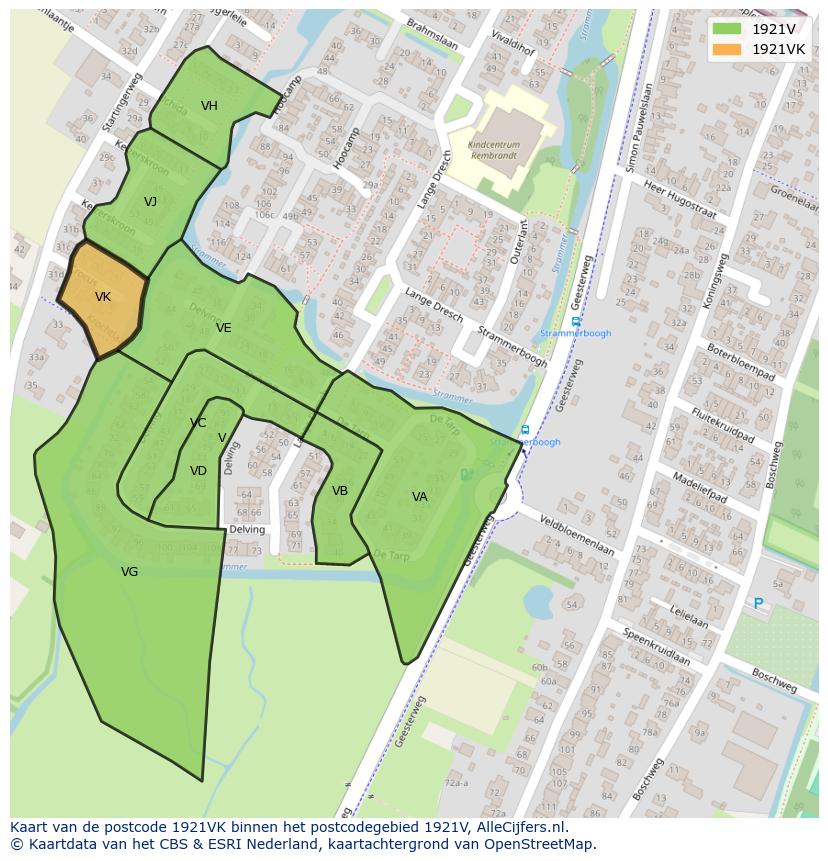 Afbeelding van het postcodegebied 1921 VK op de kaart.