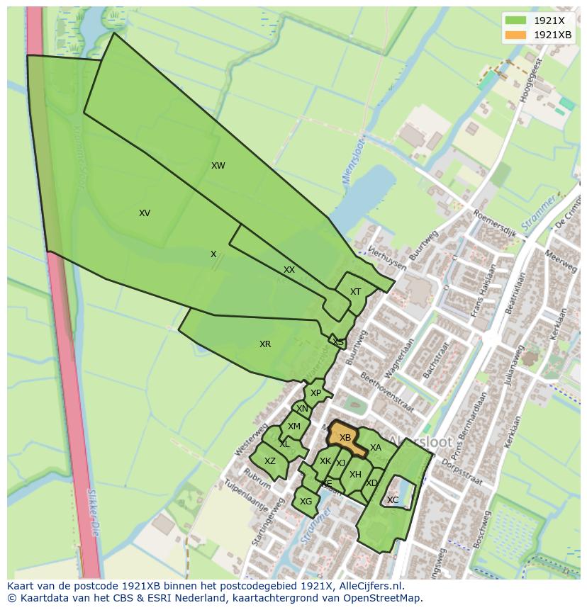 Afbeelding van het postcodegebied 1921 XB op de kaart.