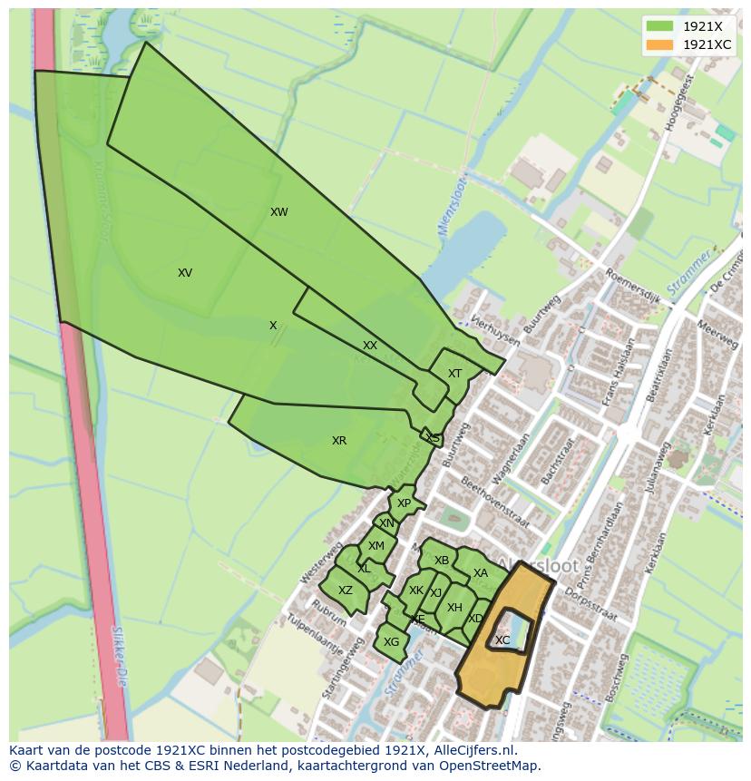 Afbeelding van het postcodegebied 1921 XC op de kaart.