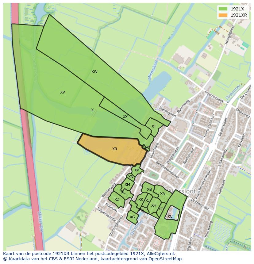 Afbeelding van het postcodegebied 1921 XR op de kaart.