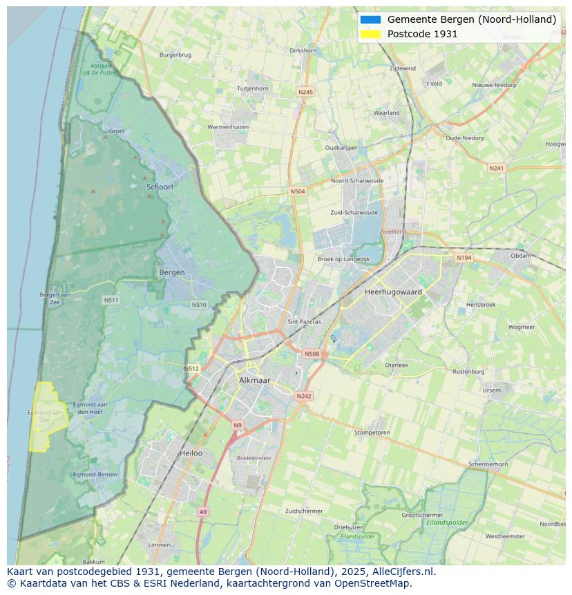 Afbeelding van het postcodegebied 1931 op de kaart.