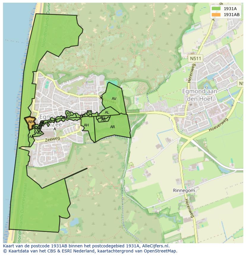 Afbeelding van het postcodegebied 1931 AB op de kaart.