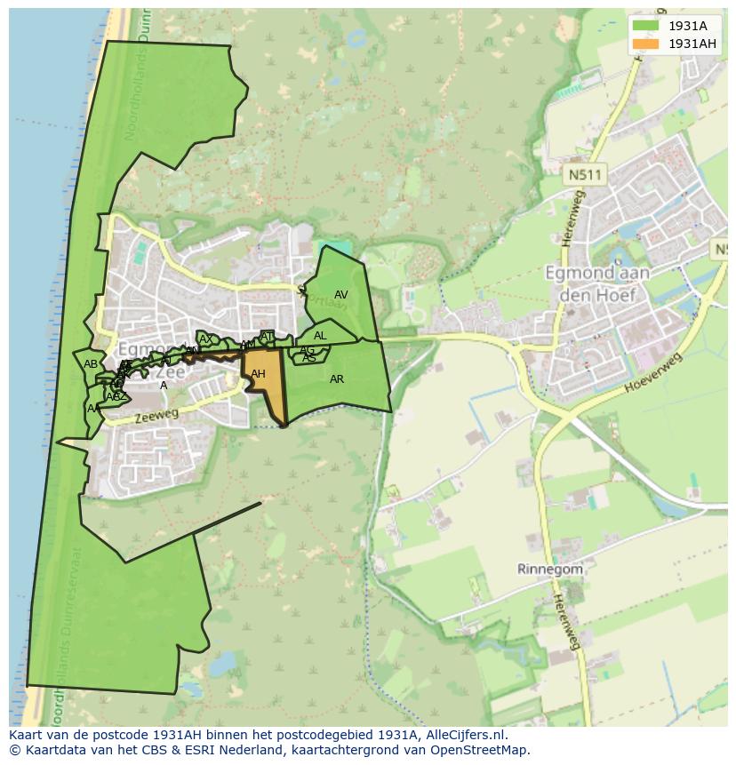 Afbeelding van het postcodegebied 1931 AH op de kaart.