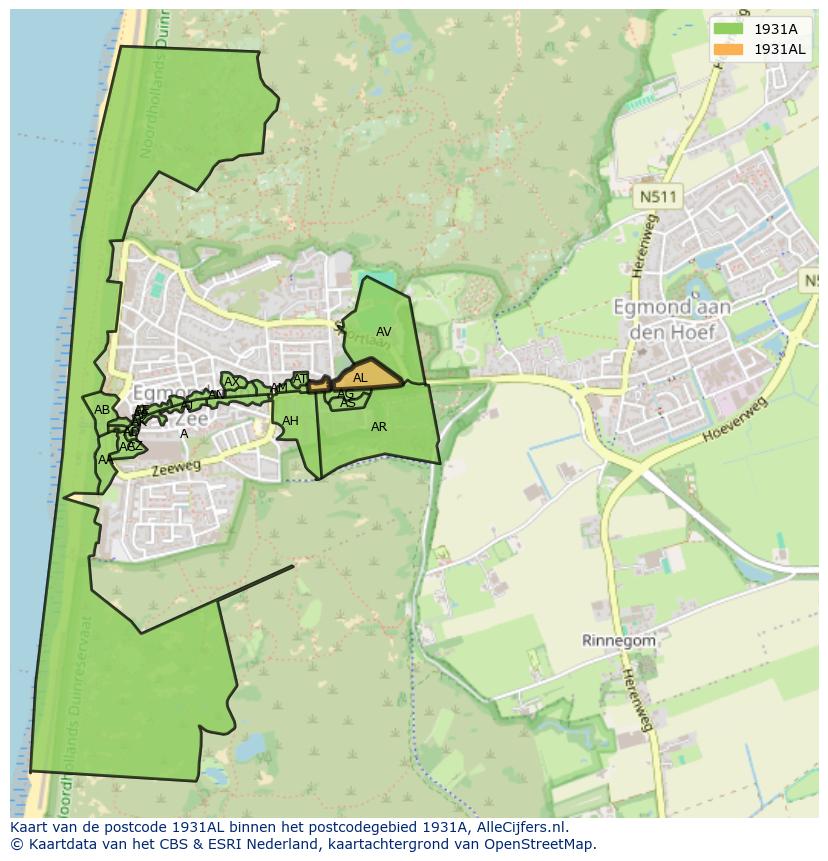 Afbeelding van het postcodegebied 1931 AL op de kaart.