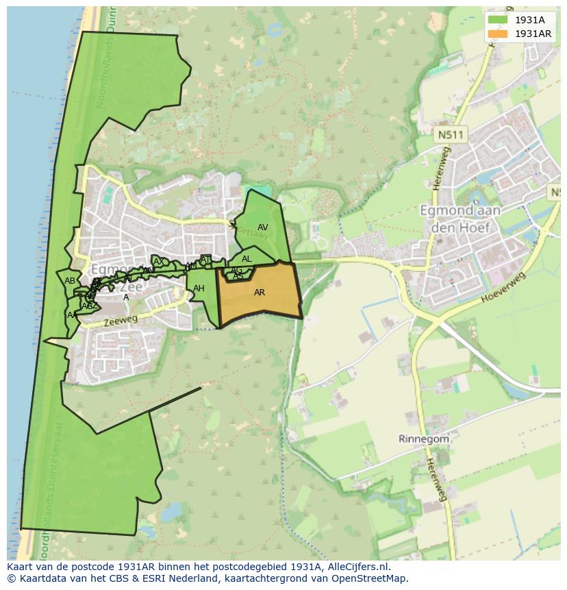 Afbeelding van het postcodegebied 1931 AR op de kaart.