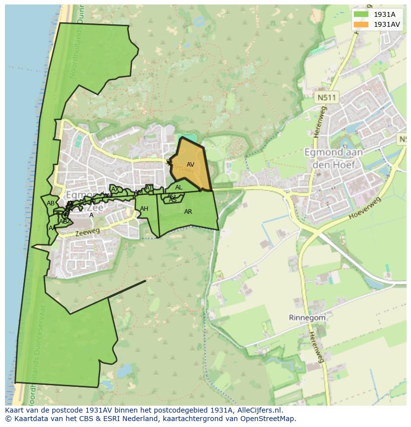 Afbeelding van het postcodegebied 1931 AV op de kaart.