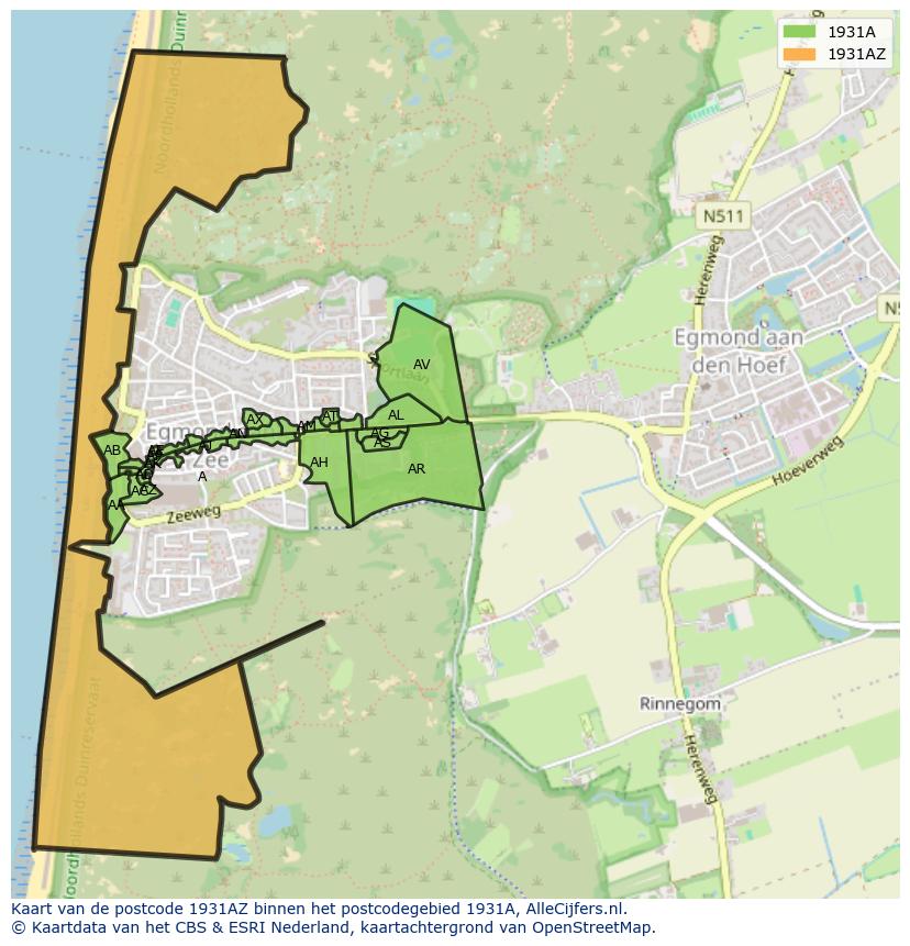 Afbeelding van het postcodegebied 1931 AZ op de kaart.