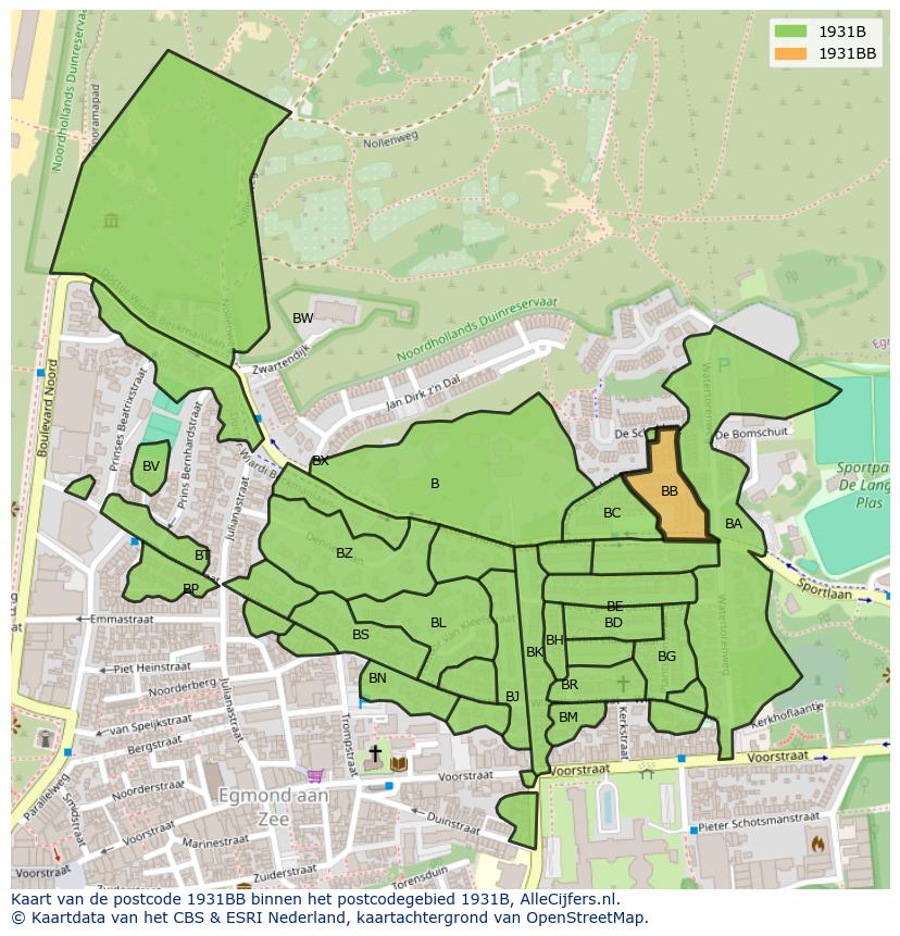 Afbeelding van het postcodegebied 1931 BB op de kaart.