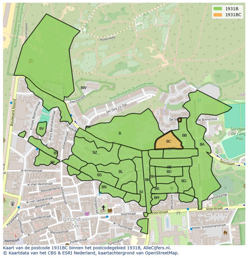 Afbeelding van het postcodegebied 1931 BC op de kaart.