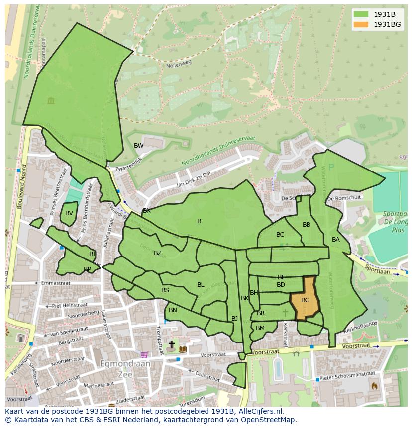 Afbeelding van het postcodegebied 1931 BG op de kaart.