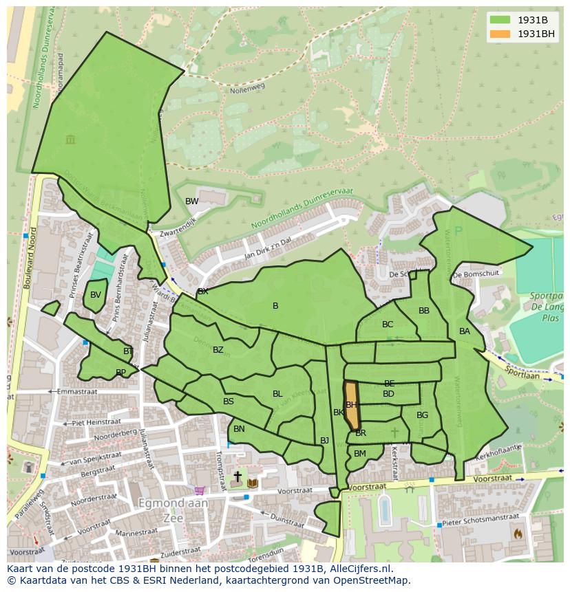 Afbeelding van het postcodegebied 1931 BH op de kaart.