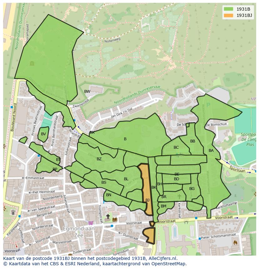 Afbeelding van het postcodegebied 1931 BJ op de kaart.