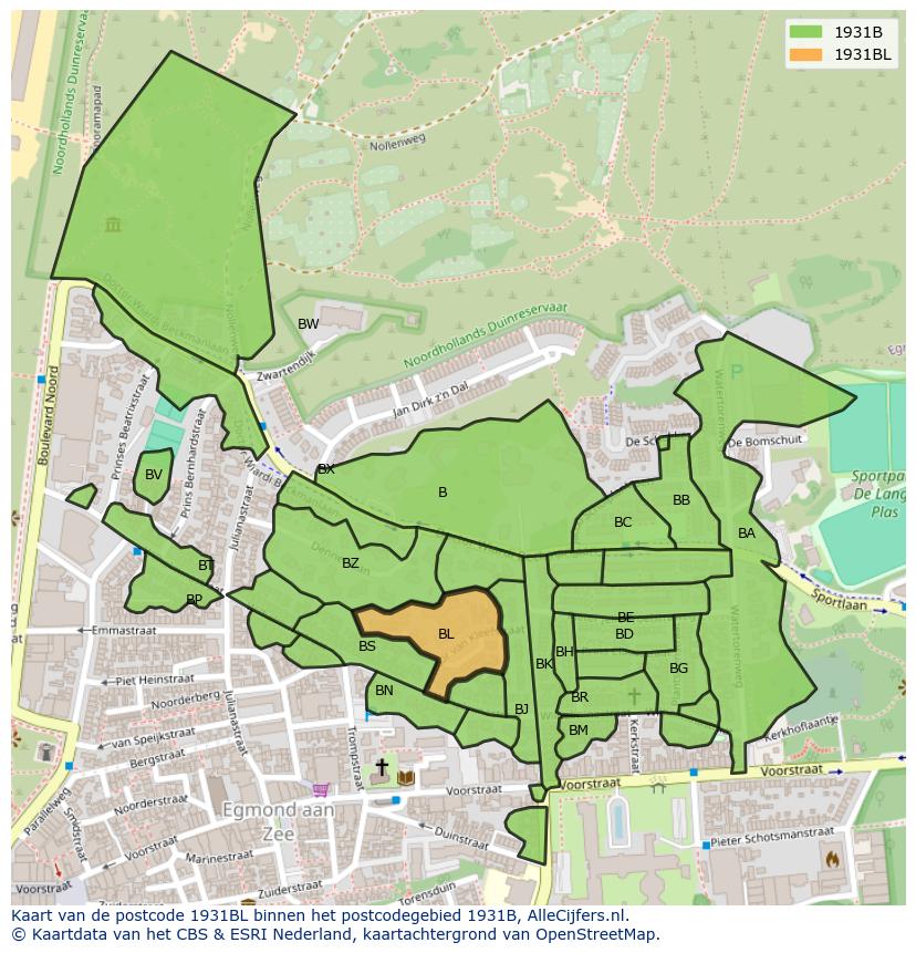 Afbeelding van het postcodegebied 1931 BL op de kaart.
