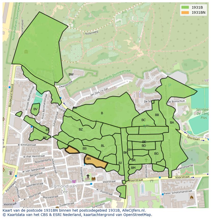 Afbeelding van het postcodegebied 1931 BN op de kaart.
