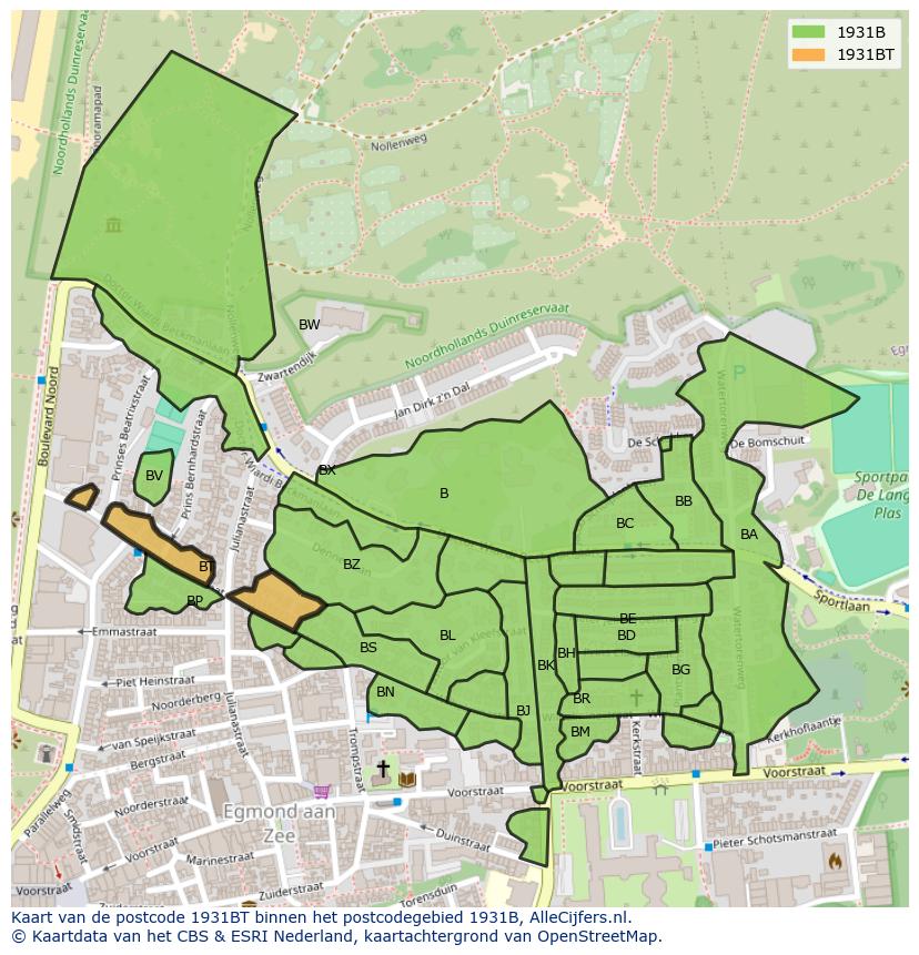 Afbeelding van het postcodegebied 1931 BT op de kaart.