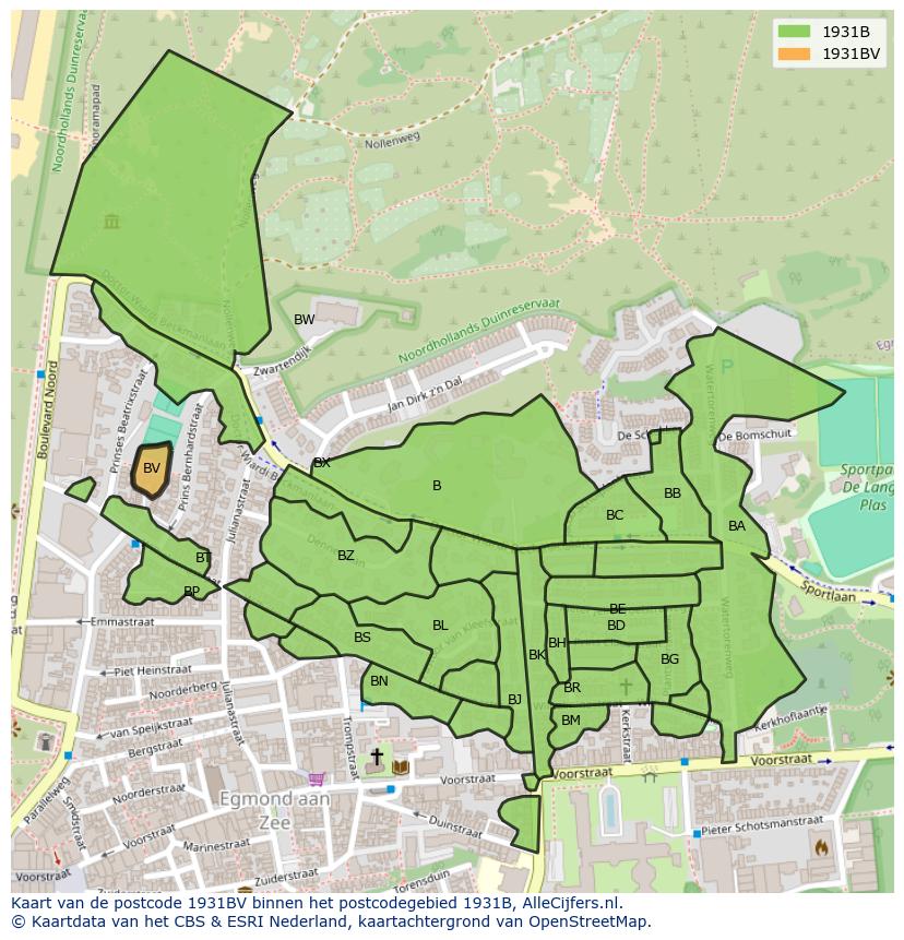 Afbeelding van het postcodegebied 1931 BV op de kaart.