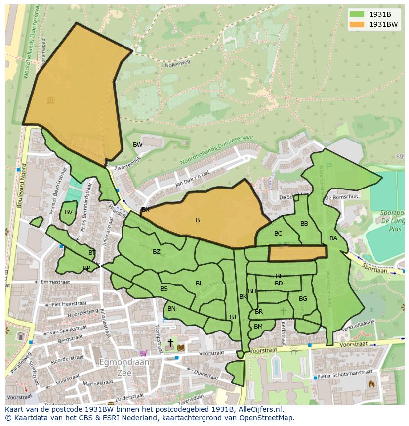 Afbeelding van het postcodegebied 1931 BW op de kaart.