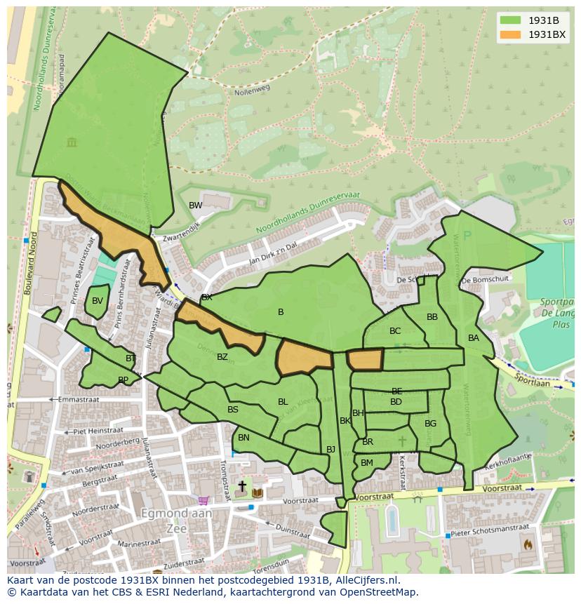 Afbeelding van het postcodegebied 1931 BX op de kaart.