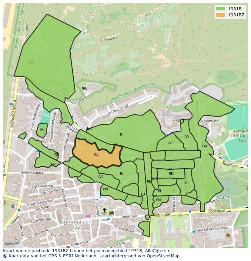 Afbeelding van het postcodegebied 1931 BZ op de kaart.