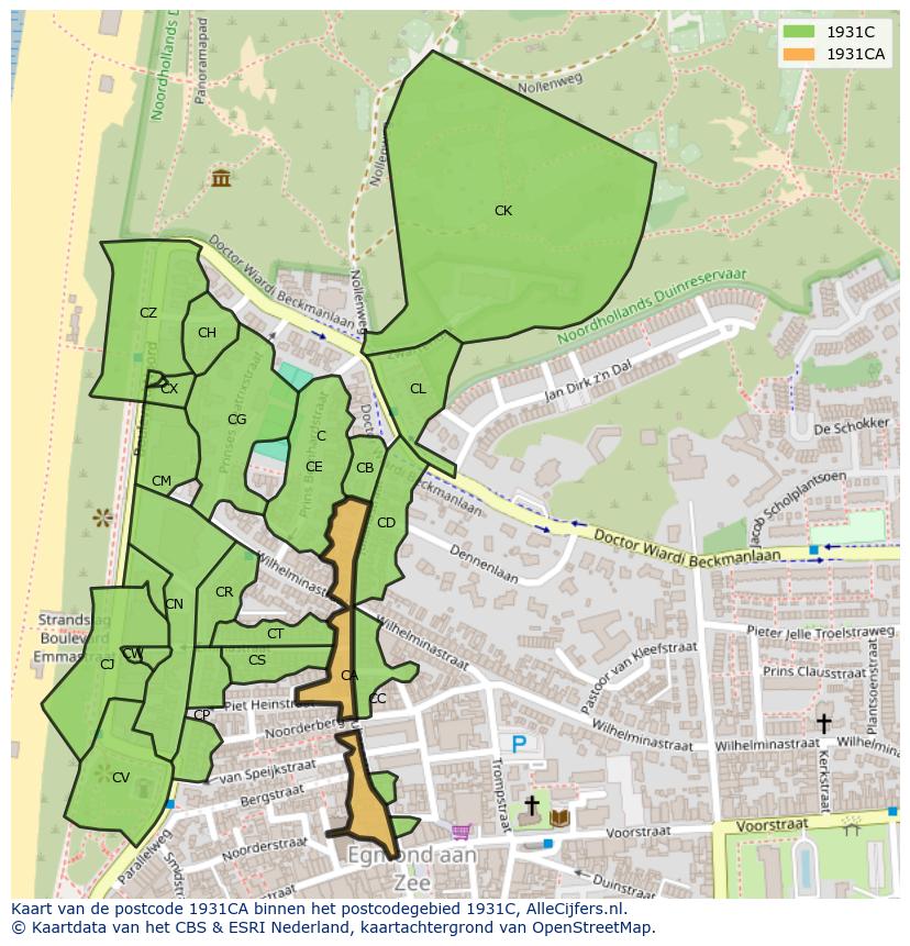 Afbeelding van het postcodegebied 1931 CA op de kaart.