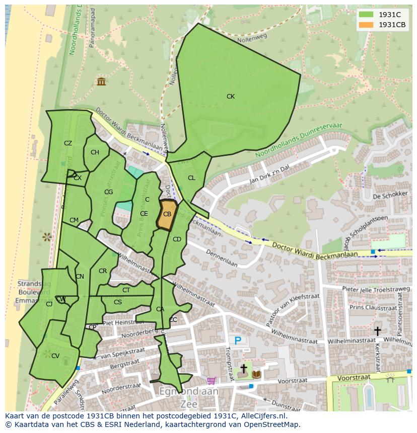 Afbeelding van het postcodegebied 1931 CB op de kaart.