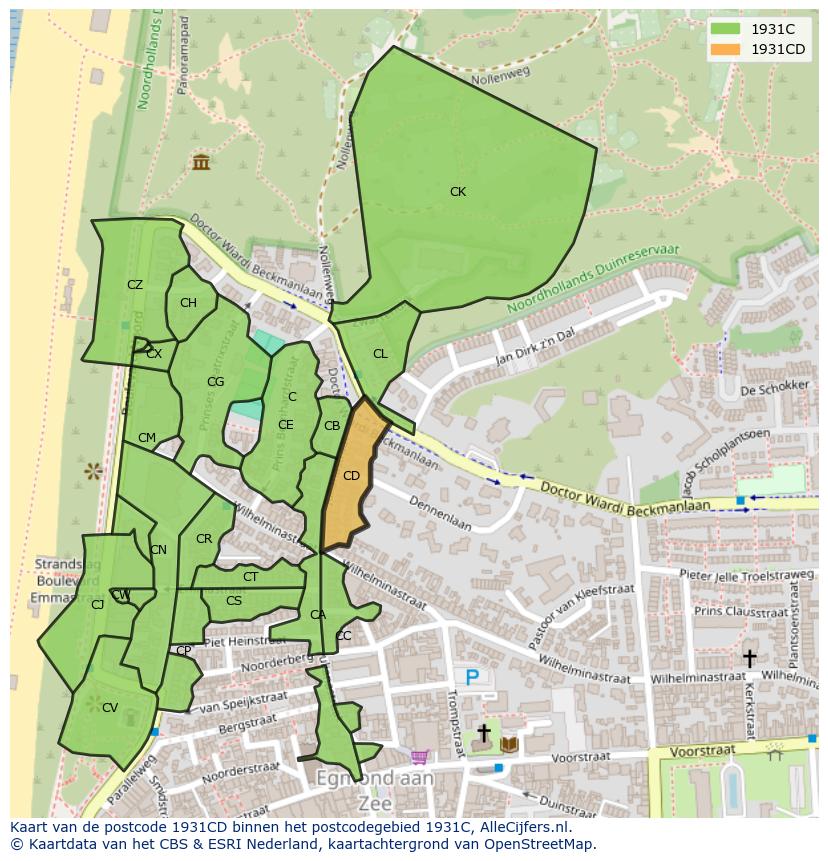 Afbeelding van het postcodegebied 1931 CD op de kaart.