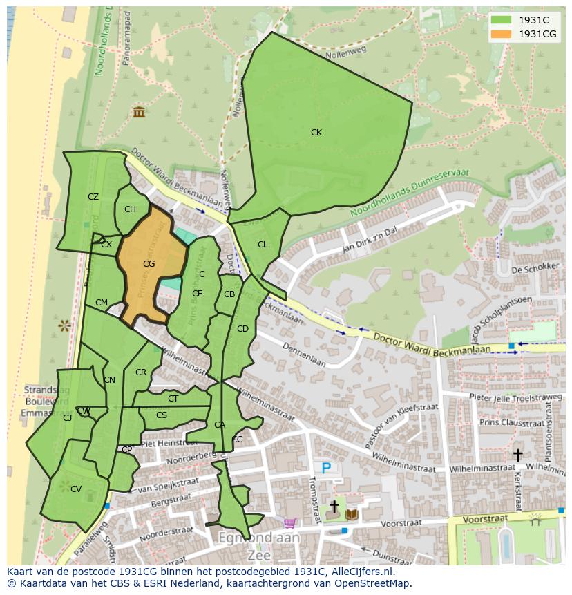 Afbeelding van het postcodegebied 1931 CG op de kaart.