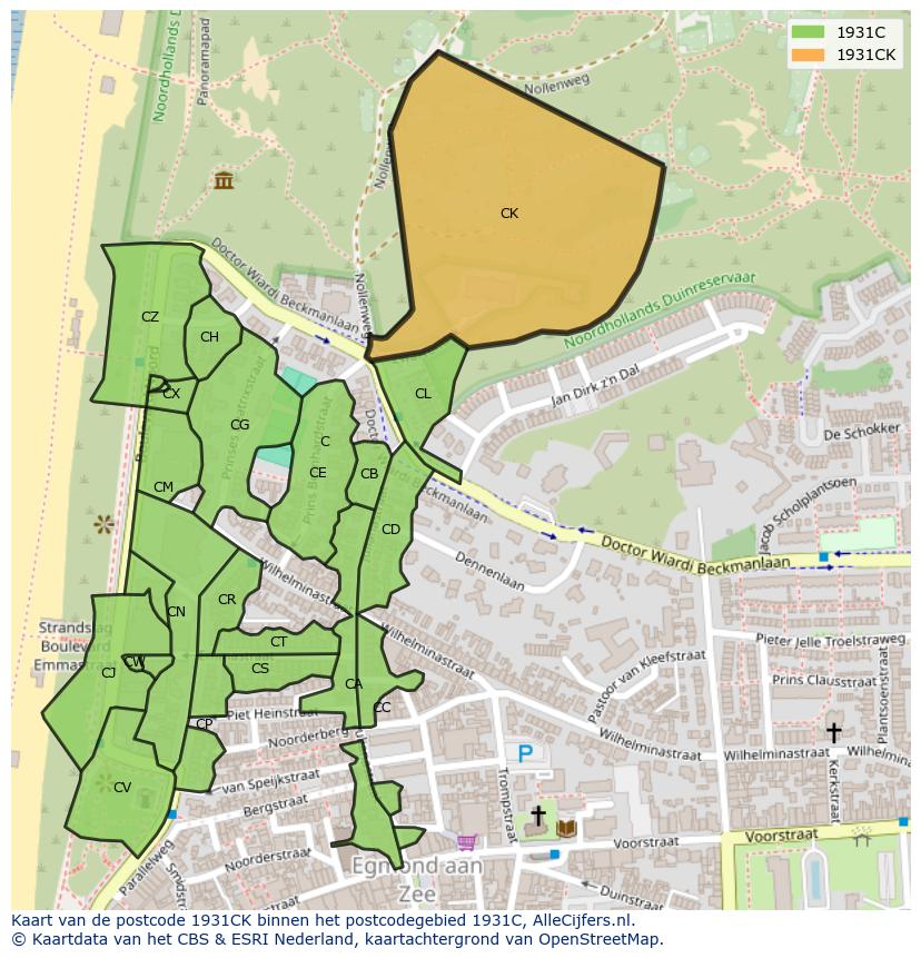 Afbeelding van het postcodegebied 1931 CK op de kaart.