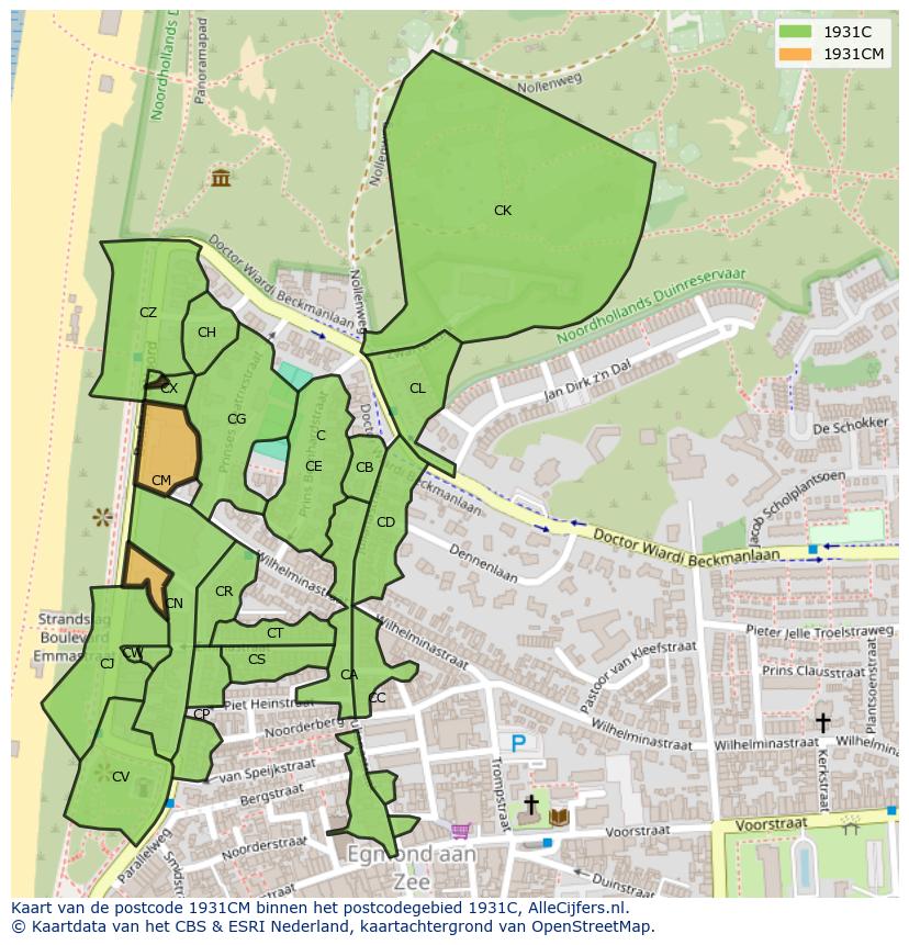Afbeelding van het postcodegebied 1931 CM op de kaart.