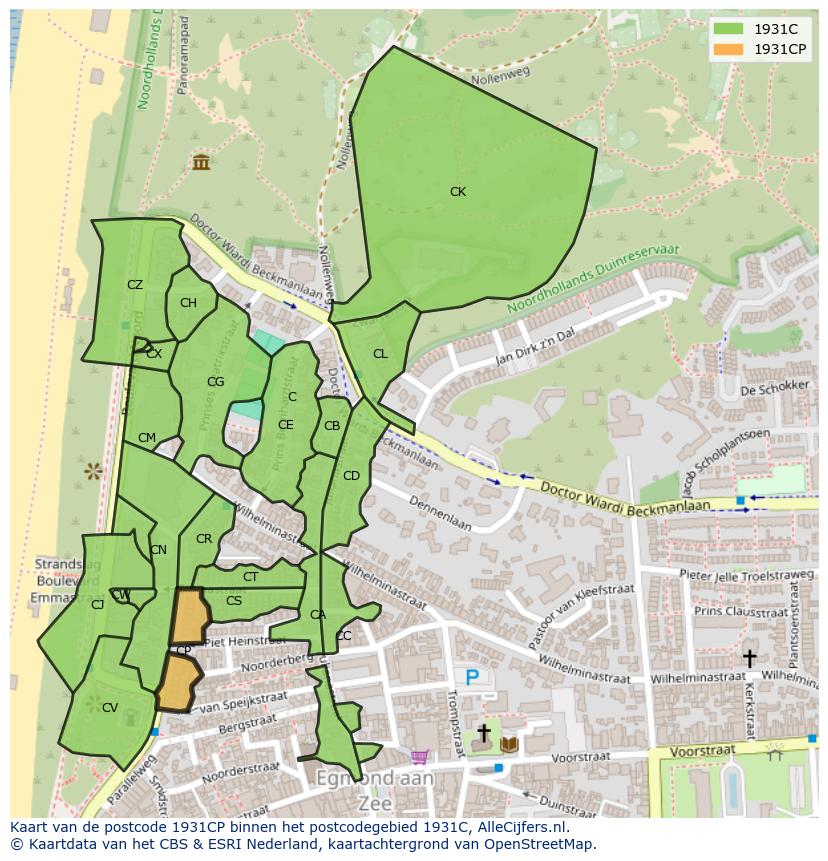 Afbeelding van het postcodegebied 1931 CP op de kaart.